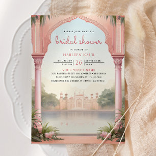 Invitation Paons floraux roses de l'Indian Palace pour la dou