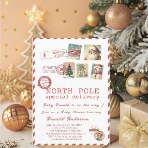 Invitation Papa Noël aquarelle Bébé Hiver Maman futur bébé S