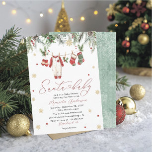 Invitation Papa Noël aquarelle Bébé Hiver Maman futur maman