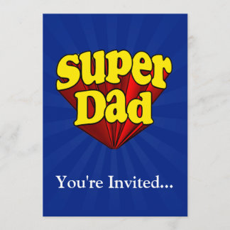 Invitation Papa superbe, super héros rouge/jaune/fête des