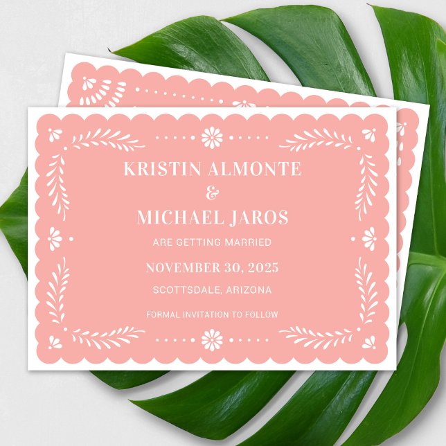 Invitation Papel moderne Picado Enregistrer la date (Modern Papel Picado Save The Date in Blush)
