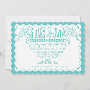 Invitation Papel Picado Baby Girl Douche rose Aqua Fiesta