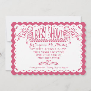 Invitation Papel Picado Baby Girl Douche rose Lilac Fiesta