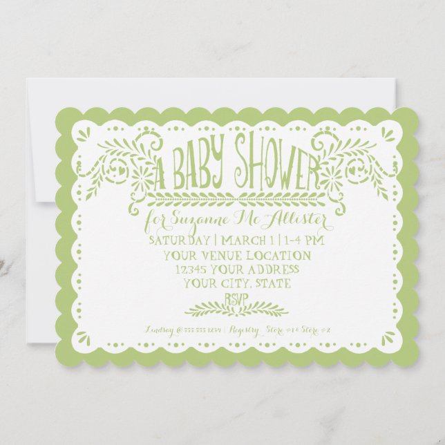 Invitation Papel Picado bébé fille douche Lime rose Fiesta (Dos)