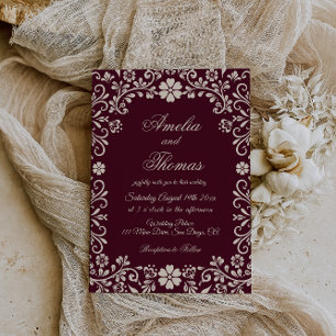 Invitation Papel Picado Bourgogne Rouge Mariage Mexicain