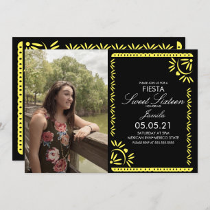 Invitation Papel Picado Fiesta Sweet 16 Mexicaine Yellow Phot