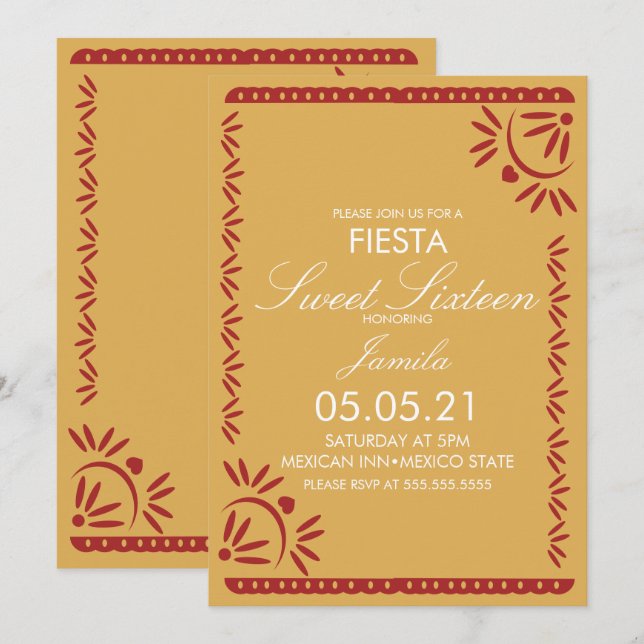 Invitation Papel Picado Fiesta Sweet 16 Saint-Jacques mexicai (Devant / Derrière)