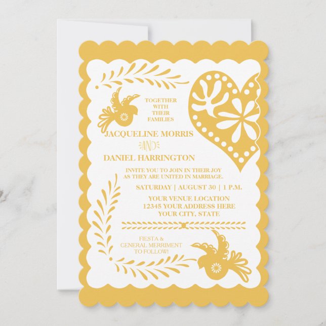 Invitation Papel Picado Gold Lime Fiesta Mariage thème de ban (Devant)