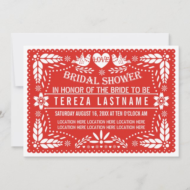 Invitation Papel picado inséparables mariage rouge douche nup (Devant)