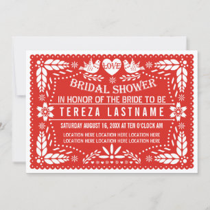 Invitation Papel picado inséparables mariage rouge douche nup