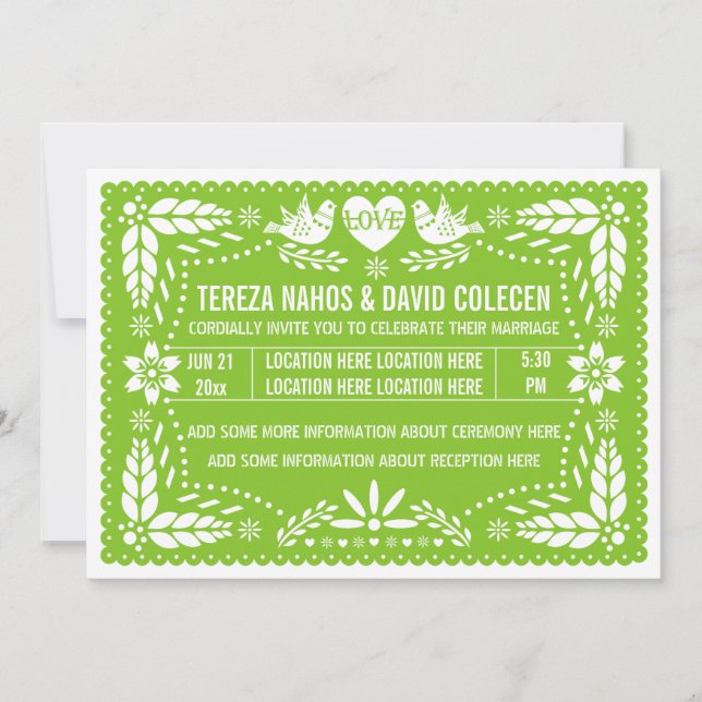 Invitation Papel picado inséparables printemps citron vert ma (Devant)