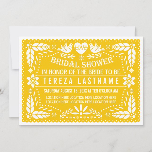Invitation Papel picado jaune moderne mariage douche nuptiale (Devant)