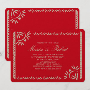Invitation Papel Picado Mariage botanique mexicain Red Kraft