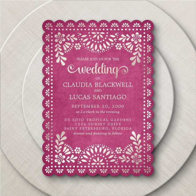 Invitation Papel Picado Mariage rose (Créateur téléchargé)