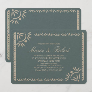 Invitation Papel Picado Mexicain Botanique Mariage Bleu Kraft