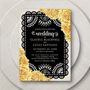 Invitation Papel Picado Rose Jaune Mariage noir