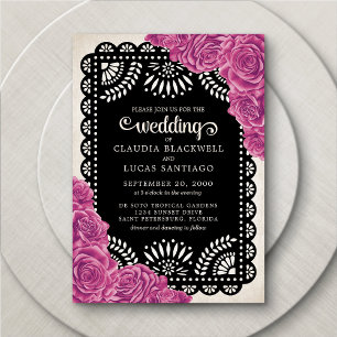 Invitation Papel Picado Rose rose noir Mariage