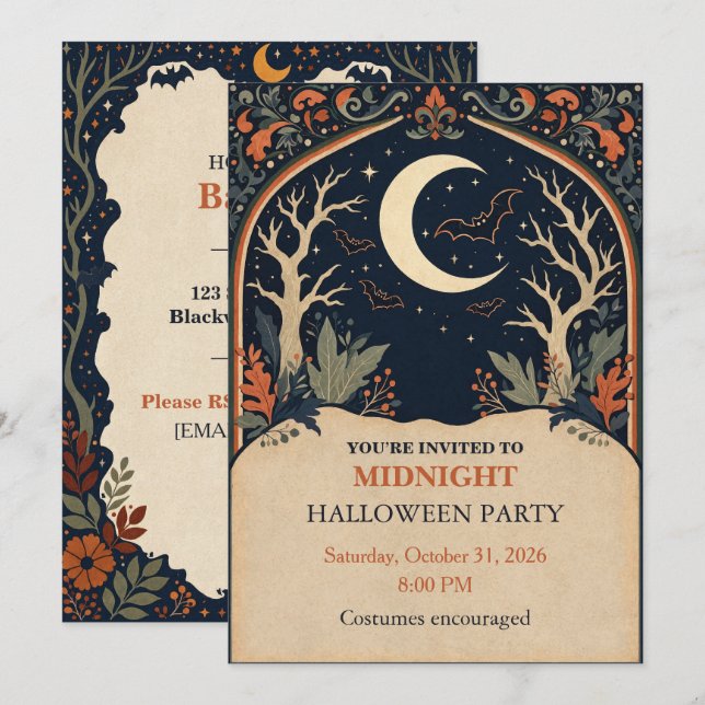 Invitation Papercut Halloween de minuit (Devant / Derrière)