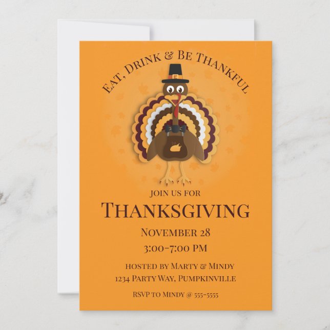 Invitation Papercut Turquie pèlerin Thanksgiving (Devant)