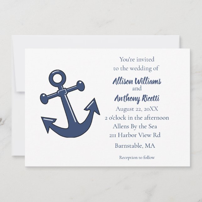 Invitation Papeterie de mariage à l'ancre nautique (Devant)
