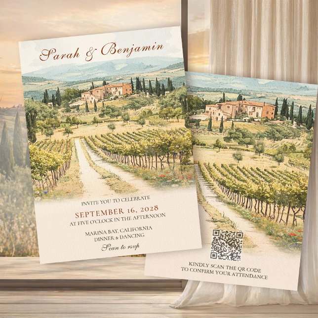 Invitation Papeterie de mariage à l'aquarelle Val d'Orcia (Créateur téléchargé)