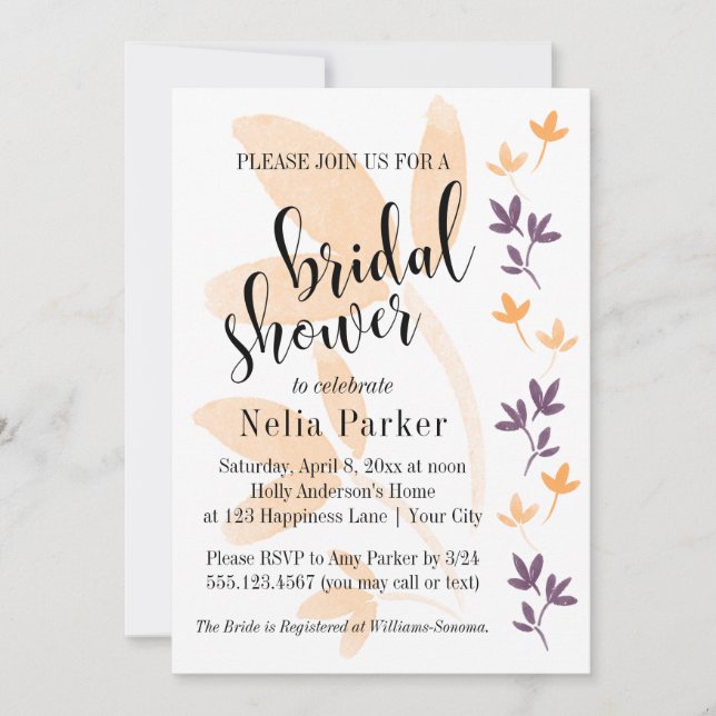 Invitation Papeterie de mariage avec typographie de feuilles  (Devant)