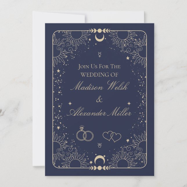 Invitation Papeterie de mariage céleste et astrologique (Devant)