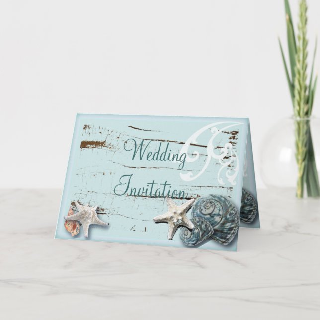 Invitation Papeterie de mariage de plage Coquillages élégants (Devant)