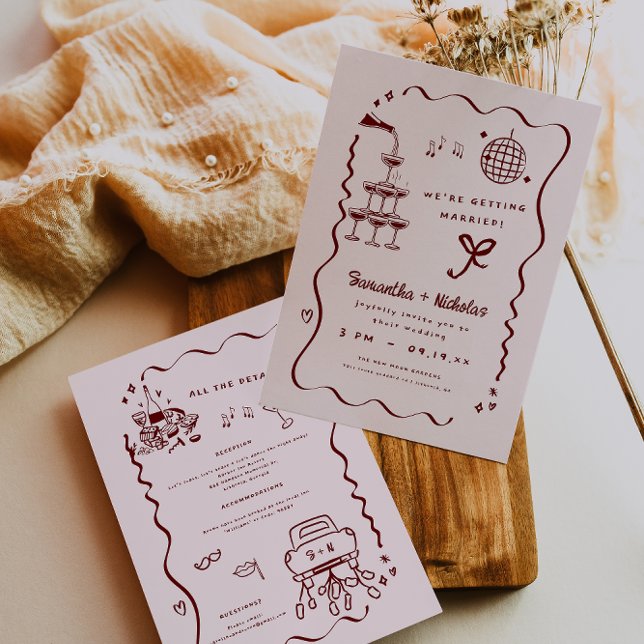 Invitation Papeterie de mariage fantaisiste rétro Doodle | Ma (Créateur téléchargé)