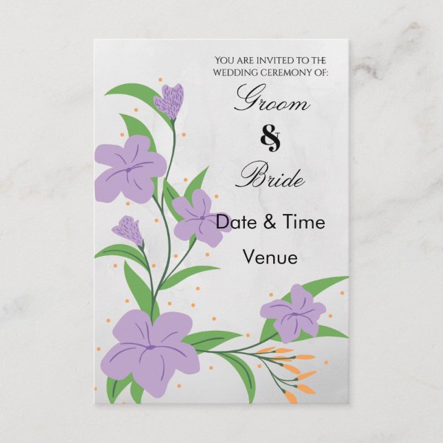 Invitation Papeterie de mariage Fleur Violette Fantaisiste (Devant)
