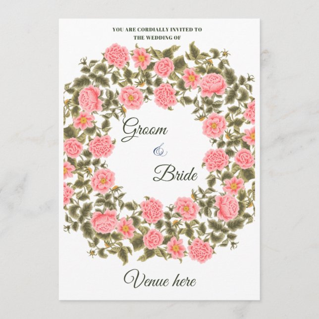 Invitation Papeterie de mariage florale botanique fantaisiste (Devant)