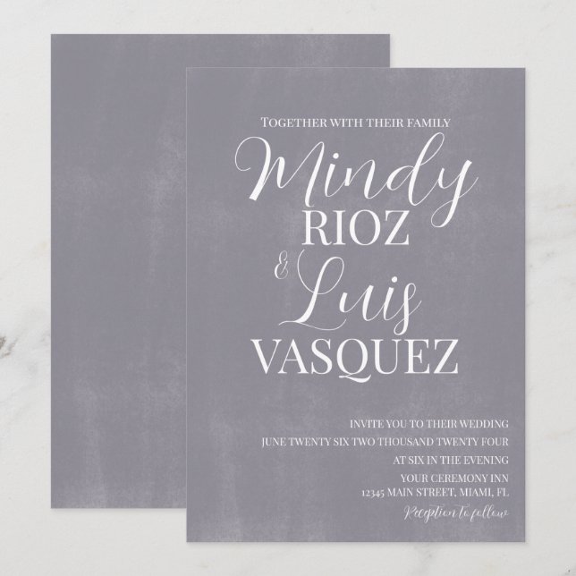 Invitation Papeterie de Mariage Moderne avec Fond Rustique en (Devant / Derrière)
