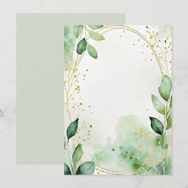 Invitation Papeterie de mariage vierge aquarelle verte et or (Devant / Derrière)