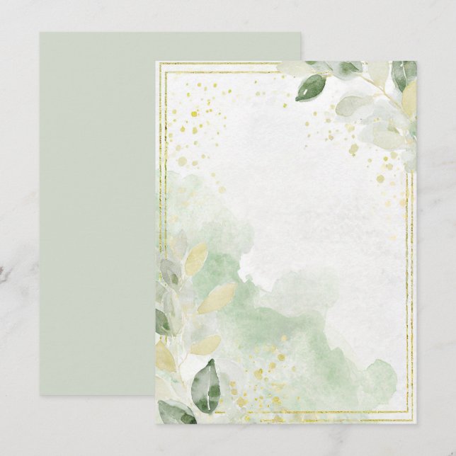 Invitation Papeterie de mariage vierge aquarelle verte et or (Devant / Derrière)