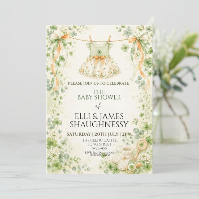 Invitation Papeterie pour Baby Shower Lucky Clover (Debout devant)