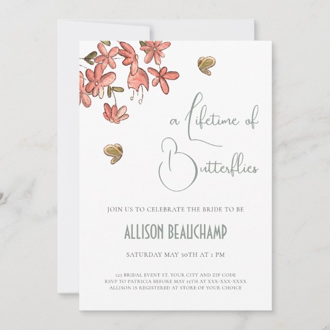 Invitation Papier à Lettre Papillon Floral Code QR pour Enter (Devant)