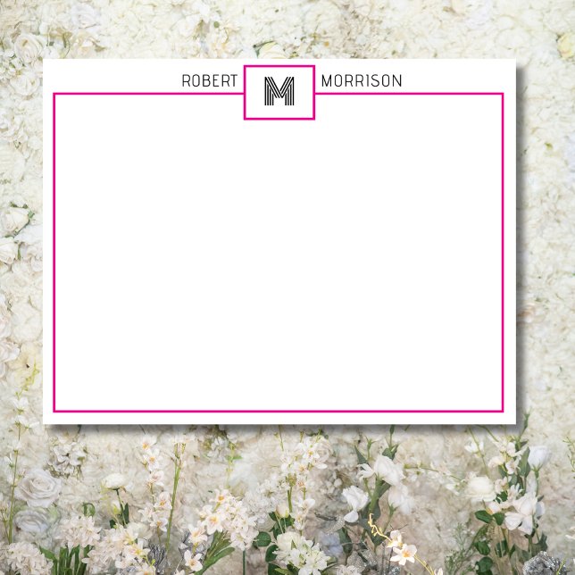 Invitation Papier à lettres à monogramme chic rose chaud (Créateur téléchargé)