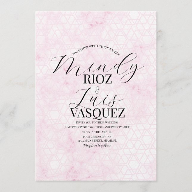 Invitation Papier à lettres de mariage rose abstrait en marbr (Devant)
