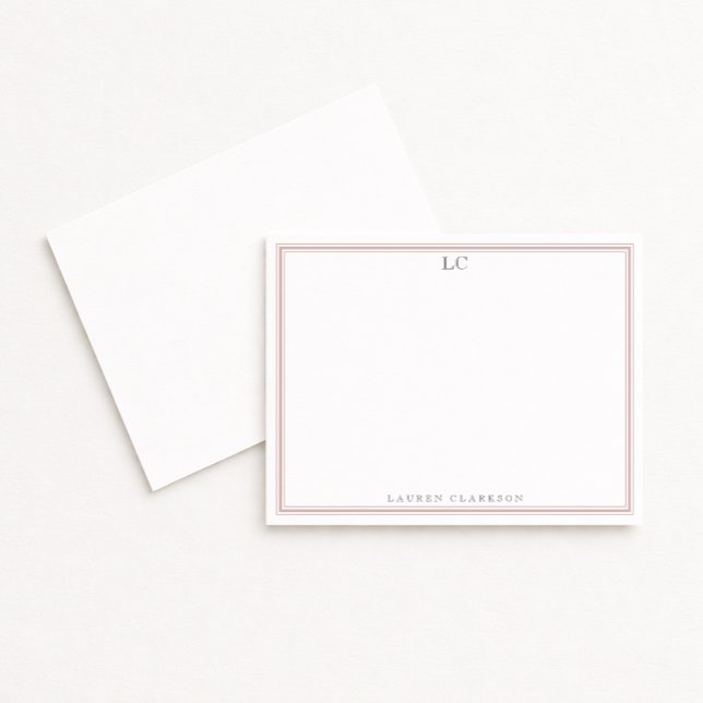 Invitation Papier à lettres monogramme à bordure rose poussié (Créateur téléchargé)