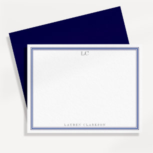 Invitation Papier à lettres monogrammé avec bordure bleu mari