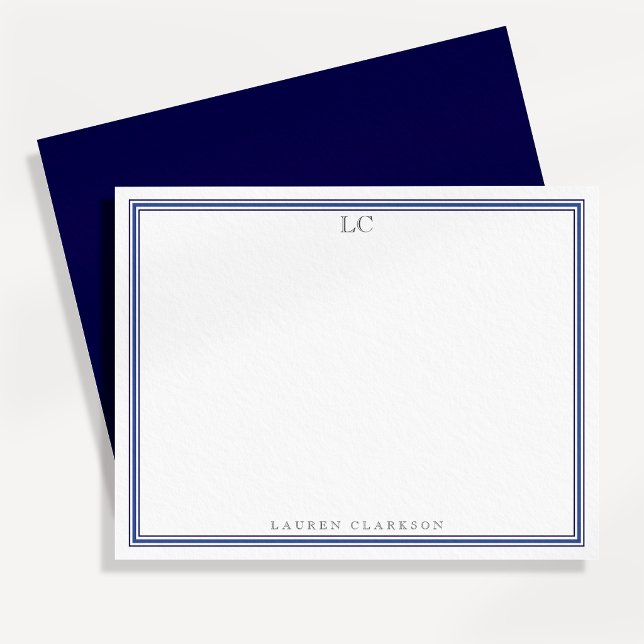 Invitation Papier à lettres monogrammé avec bordure bleu mari (Créateur téléchargé)