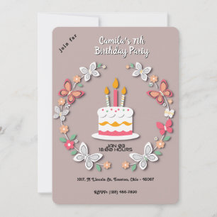 Invitation Papier à papillon floral Anniversaire Cake Papercr