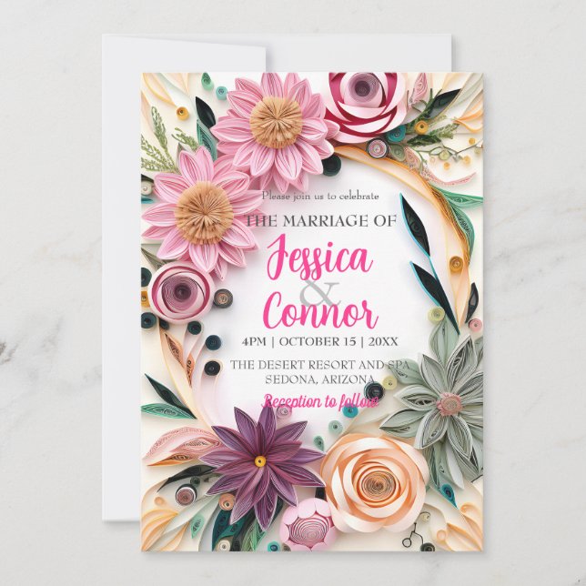 Invitation Papier Abstrait Quilling Floral Mariage vert (Devant)