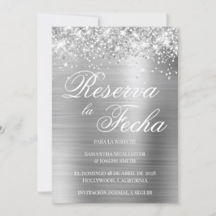 Invitation Papier Aluminium Argent Pailleté Reserva La Fecha