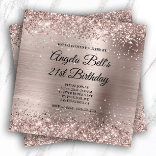 Invitation Papier Aluminium Faux Champagne Rose Pailleté Mono