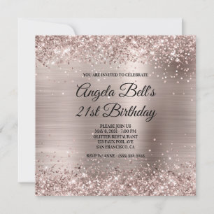 Invitation Papier Aluminium Faux Champagne Rose Pailleté Mono