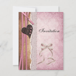 Invitation Papier Antique Rose Arc Cœur