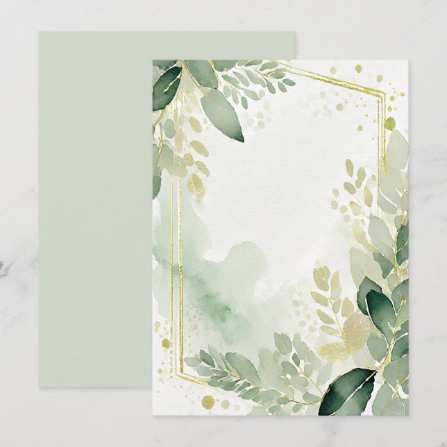 Invitation Papier aquarelle vert et or vierge Mariage (Devant / Derrière)
