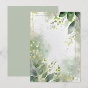 Invitation Papier aquarelle vert et or vierge Mariage