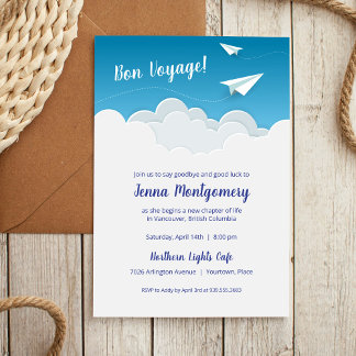 Invitation Papier Avion Partir de la fête d'adieu